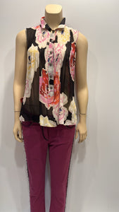 Chanel 11P 2011 Spring Black Floral Silk Chiffon Top Blouse FR 38 US 4/6