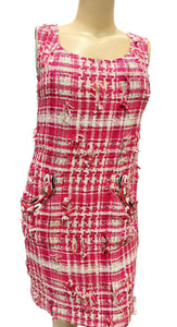 Chanel 14P Runway Pink White Tweed Dress FR 44 US 8/10