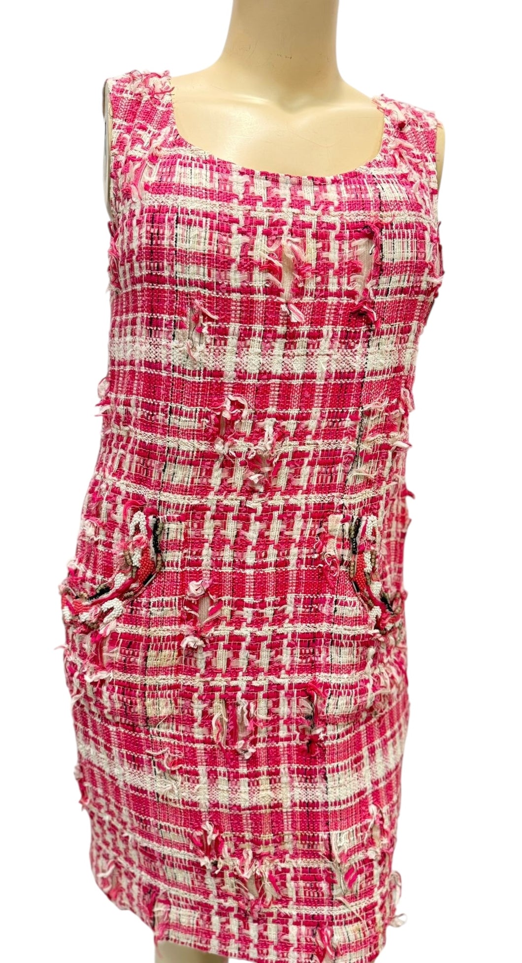 Chanel 14P Runway Pink White Tweed Dress FR 44 US 8/10