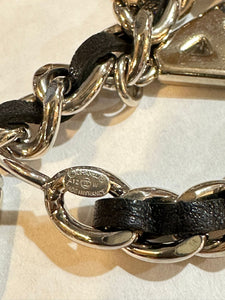 Chanel Charm Letters 2012 Silver Black Leather Chain Link Belt/Necklace