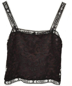 Rare 98A Chanel Runway Vintage black CC Logo lace cami blouse FR 38 US 4