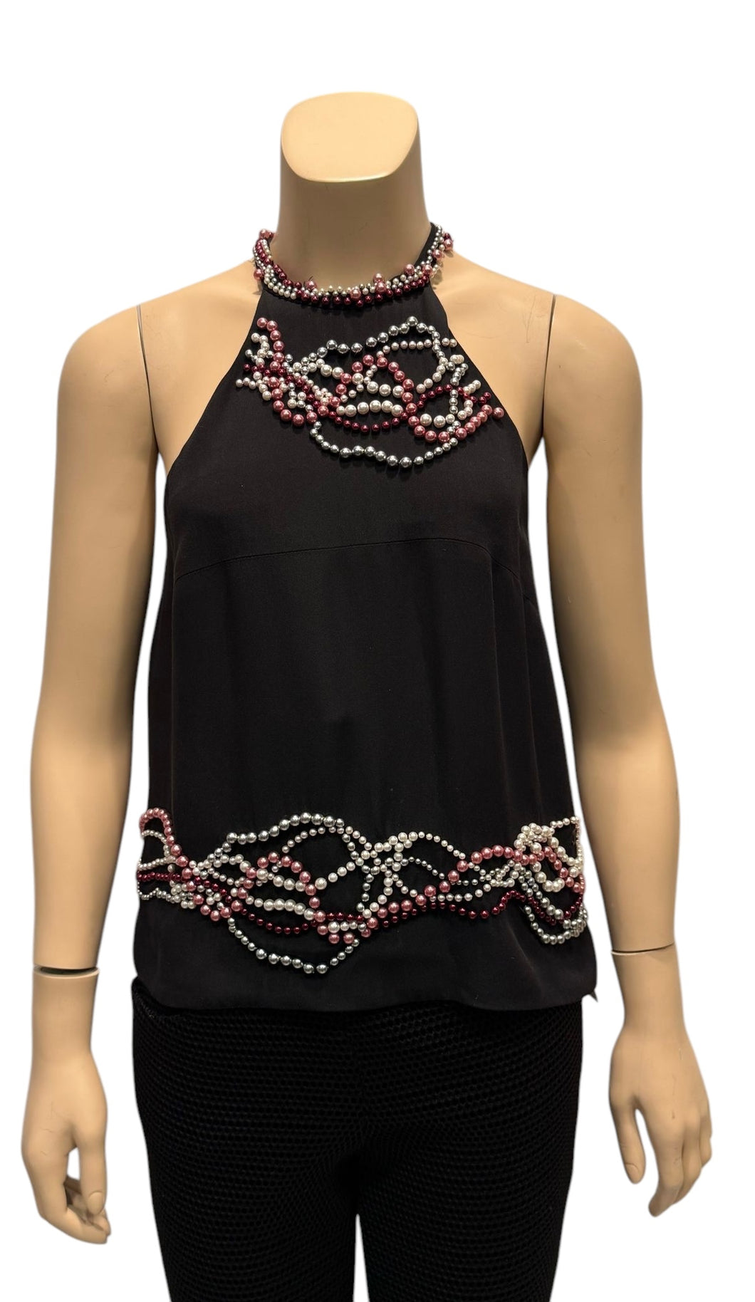 RARE Chanel 02C 2002 Cruise open back sleeveless Top Blouse Embellished with yards of pearls in various colors FR 40 US 4/6