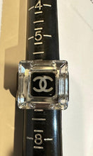Load image into Gallery viewer, Chanel 08A Square Mirror CC Crystal Resin Black Cocktail Ring Size 6.5