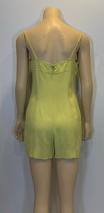 97P, 1997 Spring Vintage Chanel Boutique Lime Green Jumpsuit Shorts Romper FR 38 US 6/8