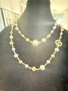 Chanel 16S Long Metal Beaded CC Anchor Necklace