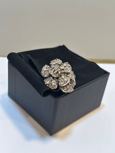 Chanel 2010 Crystal Camellia Flower Cocktail Ring Size 6.5