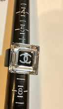 Load image into Gallery viewer, Chanel 08A Square Mirror CC Crystal Resin Black Cocktail Ring Size 6.5