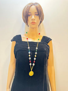 Chanel 98P 1998 Spring Vintage Gripoix Pearl Gold Metal Long Logo Necklace