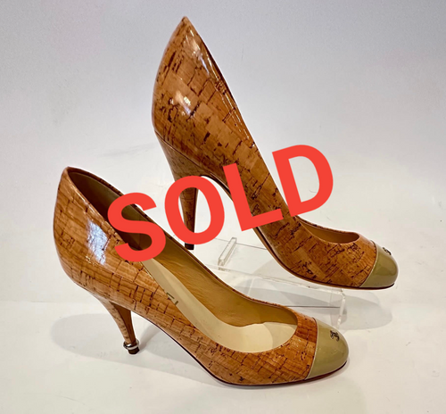 Chanel Leather Polished Wood Design Heels EU 38 US 7/7.5