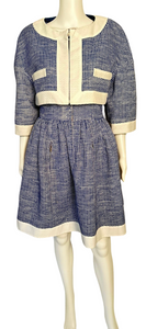 Chanel 13P Runway Blue White Dress Matching Bolero Jacket FR 40/42 US 4/6