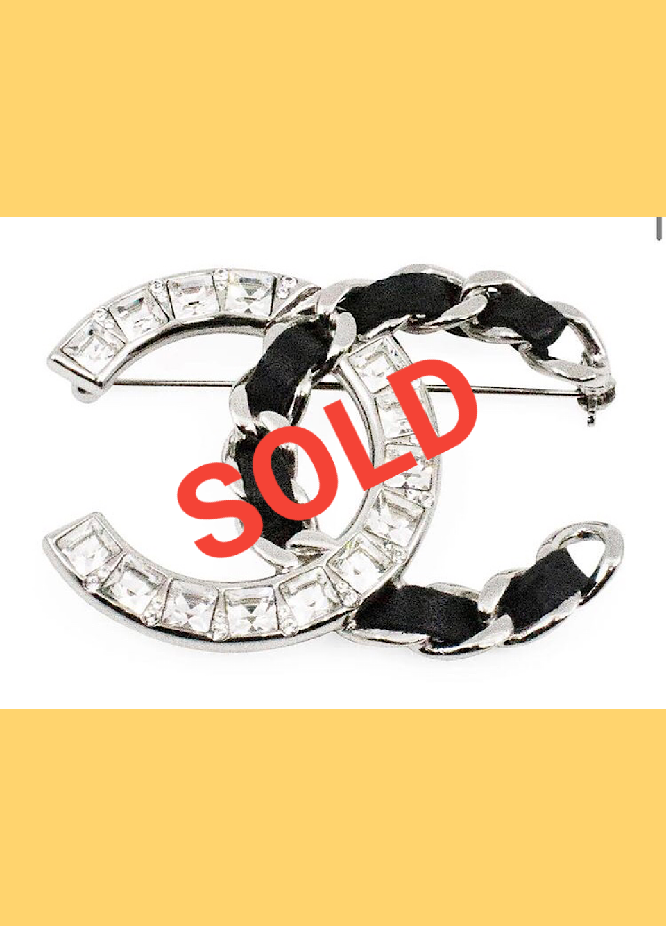 Chanel 2018 Black Woven Lambskin CC Crystal Baguette Pin