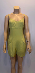 97P, 1997 Spring Vintage Chanel Boutique Lime Green Jumpsuit Shorts Romper FR 38 US 6/8