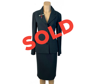 Vintage Chanel 98A 1998 Fall Green Jacket Skirt Suit FR 34 US 4