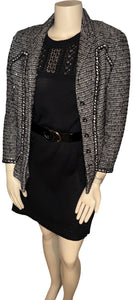 Chanel 06A 2006 Fall Gray Black Sequined Tweed Jacket Blazer FR 44 US 8/10