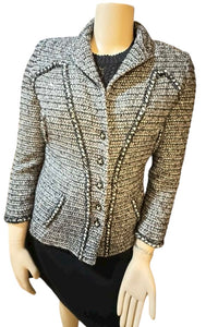 Chanel 06A 2006 Fall Gray Black Sequined Tweed Jacket Blazer FR 44 US 8/10