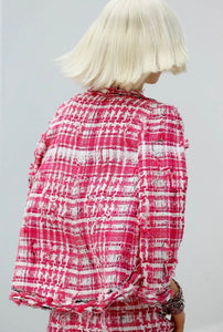 Chanel 14P Runway Pink White Tweed Dress FR 44 US 8/10