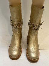 Load image into Gallery viewer, Chanel 16A Runway Gold Metallic Biker Boots EU 39.5 US 9/9.5