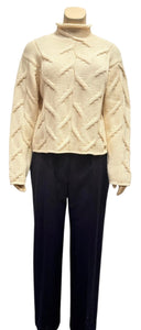 Vintage Chanel 99A, 1999 Fall winter white Ivory Ecru Cable Knit Wool Sweater FR 40 US 6/8