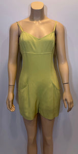 97P, 1997 Spring Vintage Chanel Boutique Lime Green Jumpsuit Shorts Romper FR 38 US 6/8