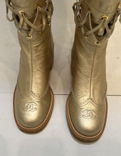 Load image into Gallery viewer, Chanel 16A Runway Gold Metallic Biker Boots EU 39.5 US 9/9.5