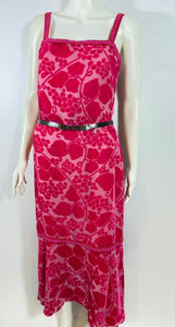 Rare Vintage Chanel 2001 Cruise 01C Pink Velvet Floral 2 Piece Top Matching Skirt Set FR 40/42 US 6/8