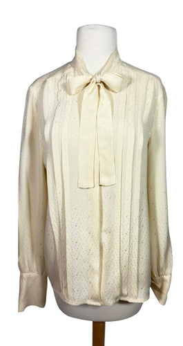 Chanel 1980’s Vintage Ecru CC Silk Logo Long Sleeve Blouse FR 42 US 6/8