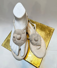 Load image into Gallery viewer, Chanel Beige Summer Camellia Thong Sandals EU 38C US 7.5