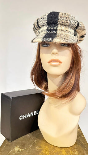 Chanel Sporty 04A 2004 Fall Runway Plaid Tweed Cap Hat Sz 56