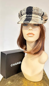 Chanel Sporty 04A 2004 Fall Runway Plaid Tweed Cap Hat Sz 56