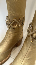 Load image into Gallery viewer, Chanel 16A Runway Gold Metallic Biker Boots EU 39.5 US 9/9.5