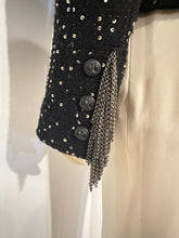 Load image into Gallery viewer, Very Rare Chanel 02A Chain Fringe Owl Buttons Black Jacket FR 44 US US 8/10