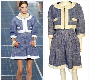 Chanel 13P Runway Blue White Dress Matching Bolero Jacket FR 40/42 US 4/6