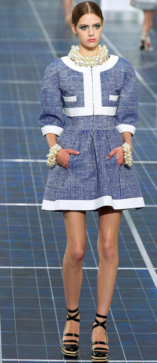HelensChanel Chanel 13P Runway Blue White Dress Matching Bolero Jacket FR 40 42 US 4 6