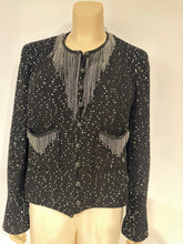 Load image into Gallery viewer, Very Rare Chanel 02A Chain Fringe Owl Buttons Black Jacket FR 44 US US 8/10