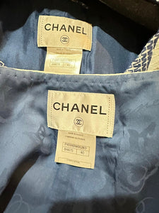 Chanel 13P Runway Blue White Dress Matching Bolero Jacket FR 40/42 US 4/6