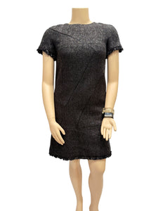 Chanel Black Tweed Dress with Piping and Fringe FR 42 US 6/8