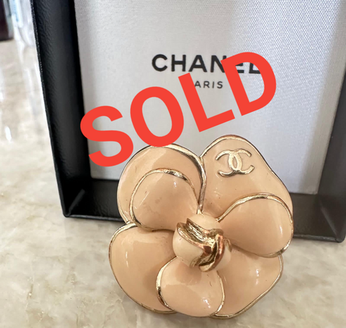 Chanel 08P 2008 Spring Pink Enamel Camellia Ring Size 6.5