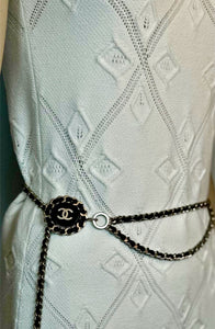 Chanel 2016 Black Chain Leather Medallion Belt Necklace