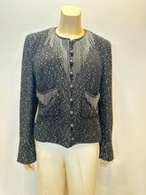 Load image into Gallery viewer, Very Rare Chanel 02A Chain Fringe Owl Buttons Black Jacket FR 44 US US 8/10