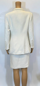 Vintage Chanel 95P Barbie Runway Ivory Patent Trim Skirt Suit FR 42 US 4/6