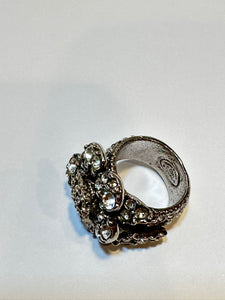 Chanel 2010 Crystal Camellia Flower Cocktail Ring Size 6.5