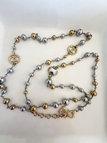 Chanel 16S Long Metal Beaded CC Anchor Necklace