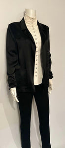 Versatile Casual Chanel 02P Black Satin Jacket FR 38