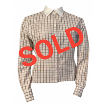 Load image into Gallery viewer, Vintage Chanel Brown Plaid Collar CC Logo Boyfriend Top Blouse US 12