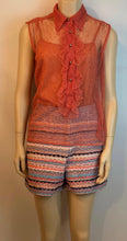 Load image into Gallery viewer, Vintage Chanel 02P, 2002 Spring 2-piece Orange Top Blouse Camisole sheer Lace Set FR 38