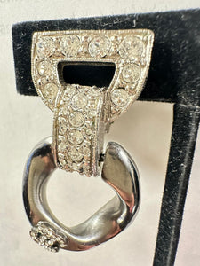 Chanel 14C 2014 Cruise Resort Silver Crystal Chain Link Clip On Earrings