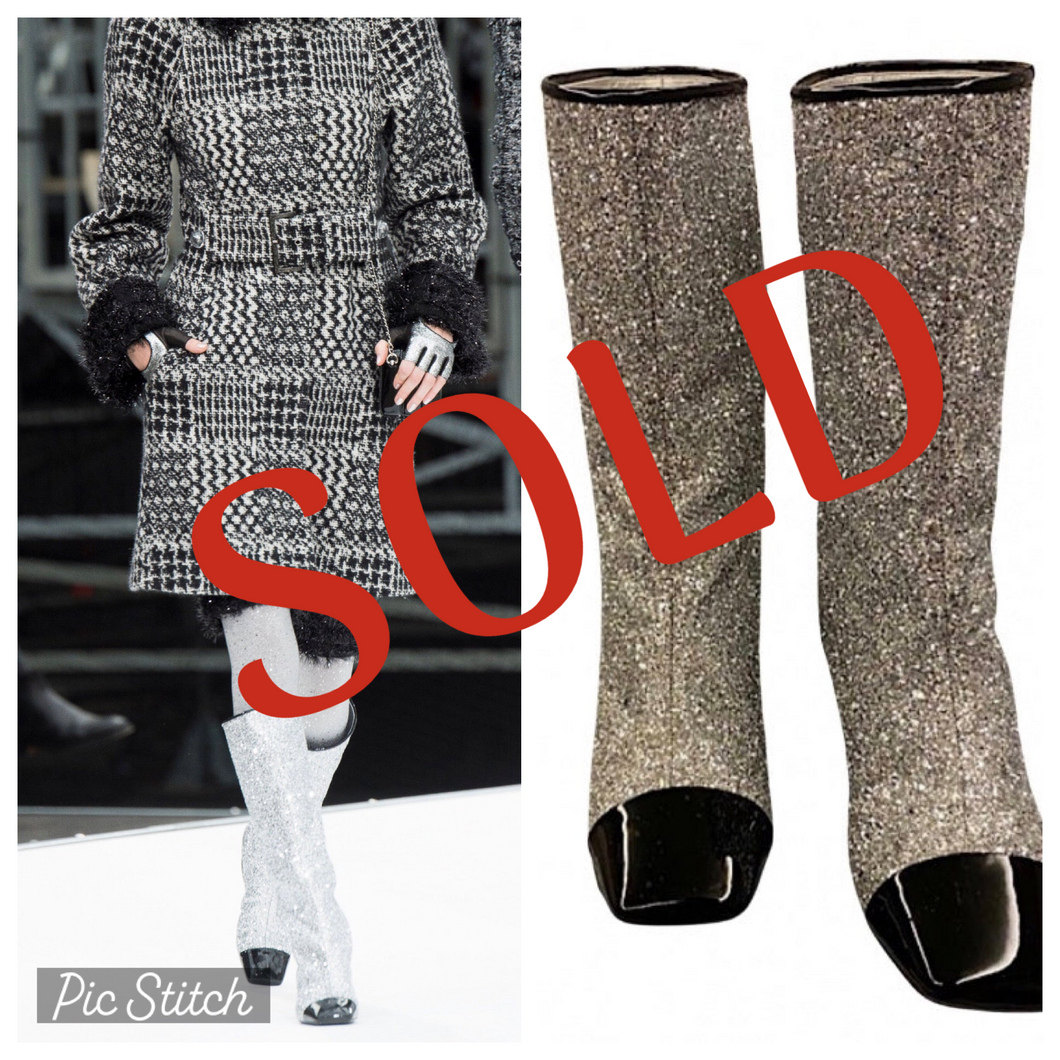 Chanel 17A, 2017 Silver Metallic Glitter Boots EU 41 US 9.5 – HelensChanel