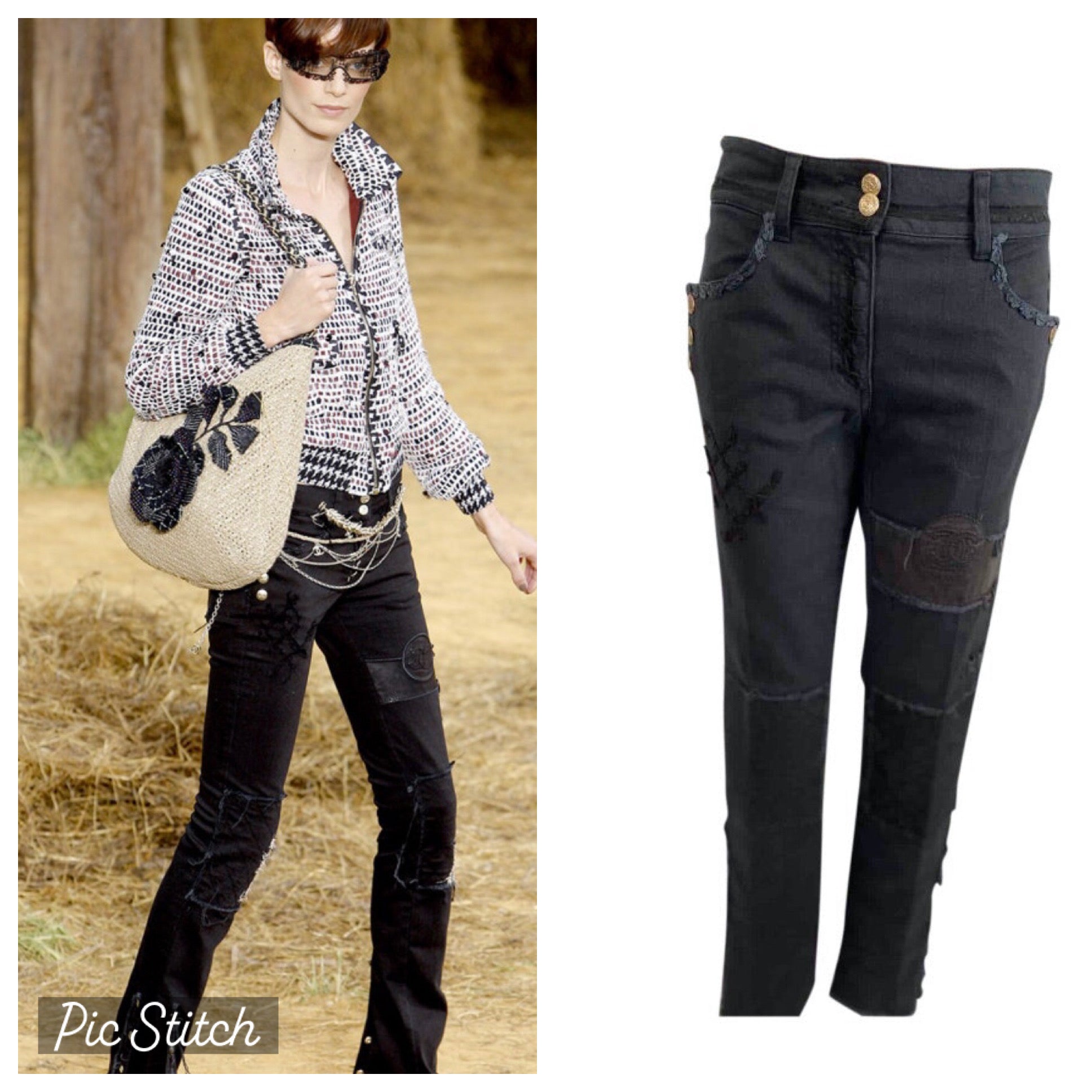 Chanel Runway 12P, 2012 Spring black with leather patchwork Denim Jean –  HelensChanel