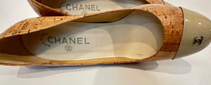 Chanel Leather Polished Wood Design Heels EU 38 US 7/7.5