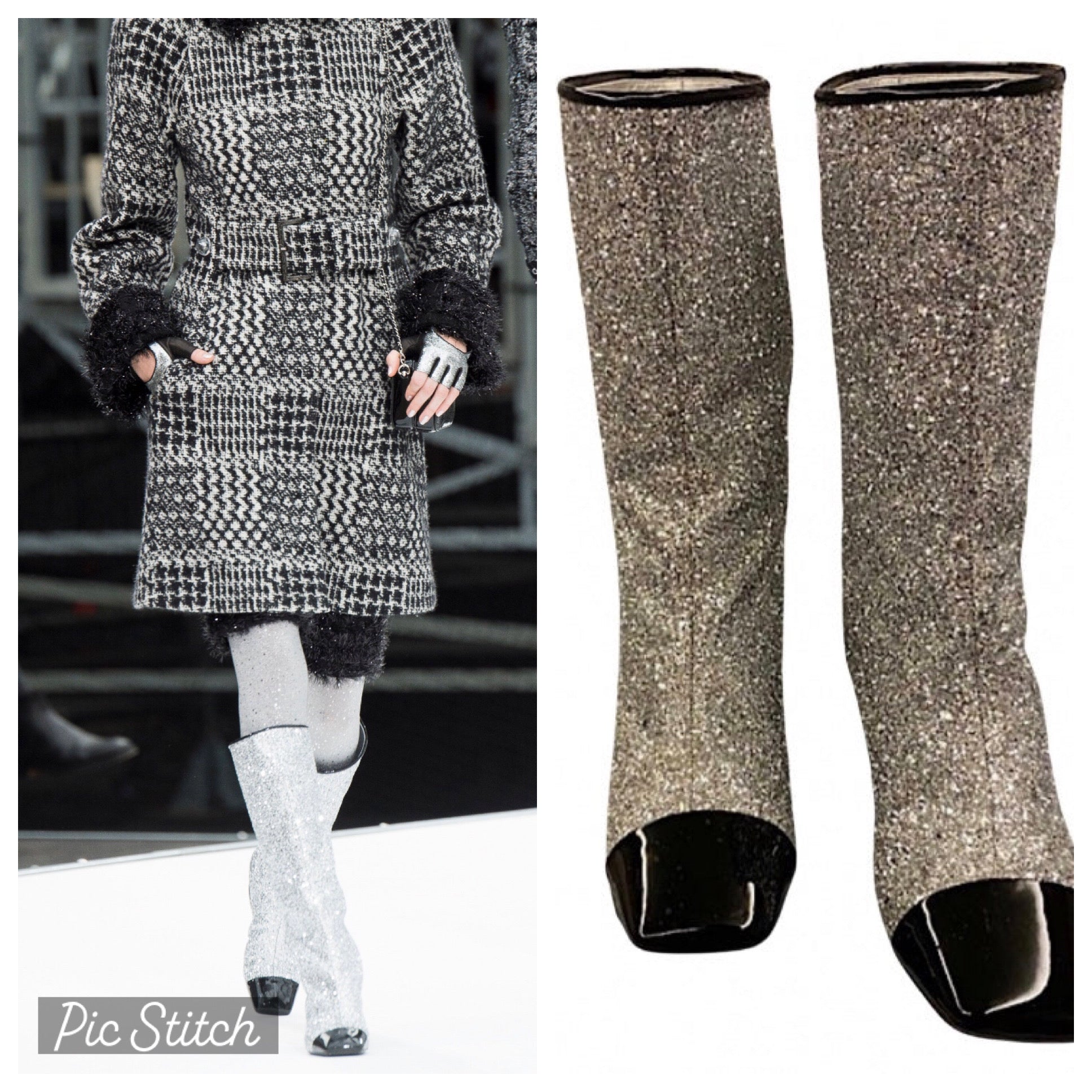 CHANEL, Shoes, Chanel Glitter Runway Cc Boots